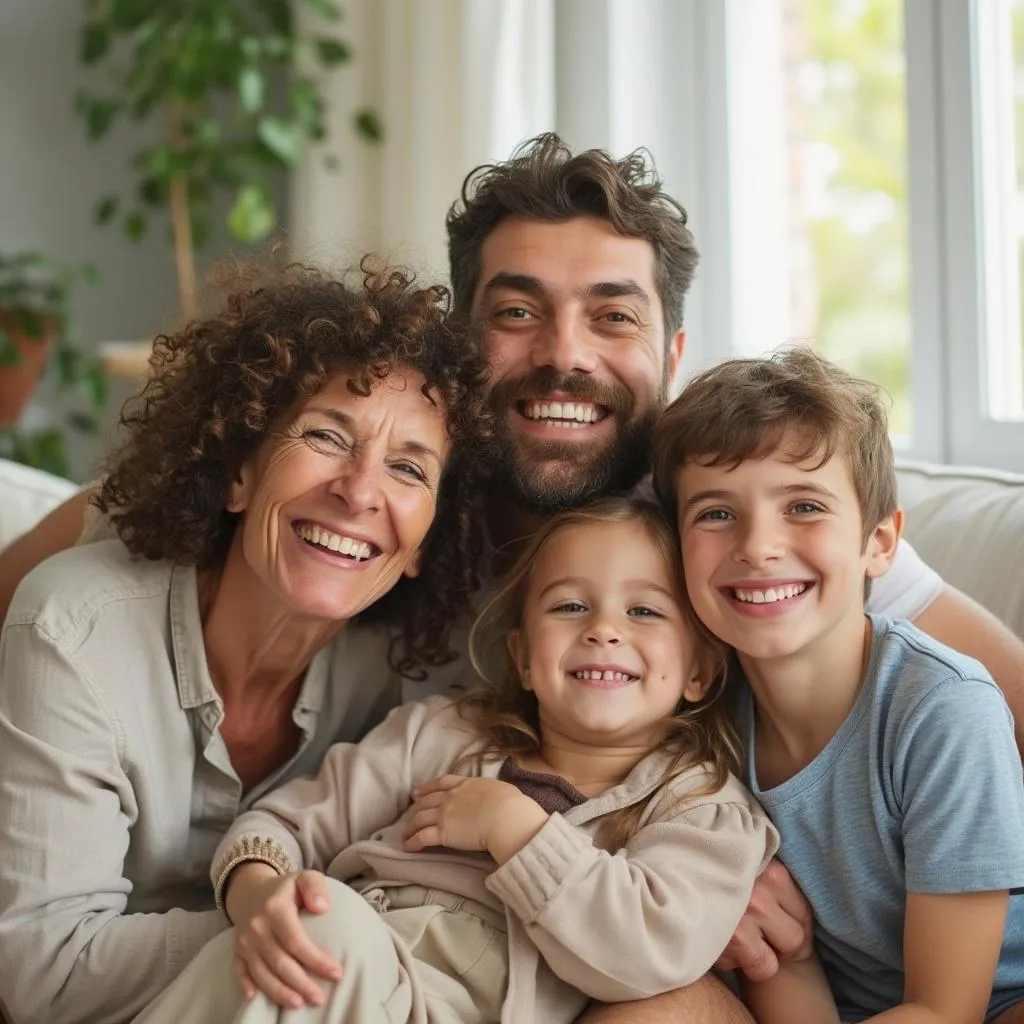 Famiglia felice in casa sana