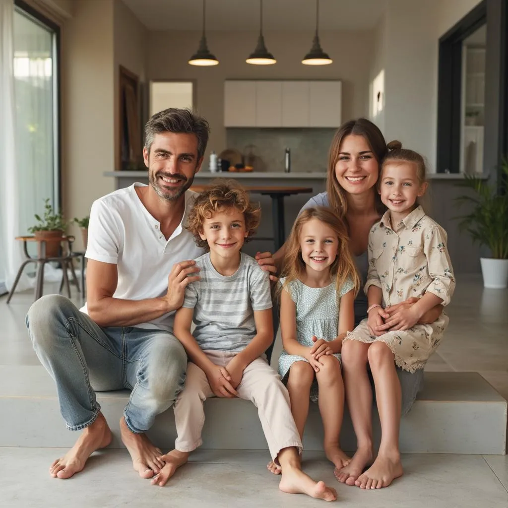 Famiglia Tortelli genitori con bambini casa ristrutturata